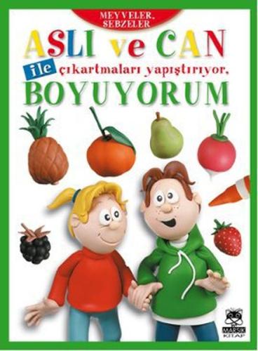 Aslı ve Can ile Çıkartmaları Yapıştırıyor Boyuyorum Meyveler Sebzeler
