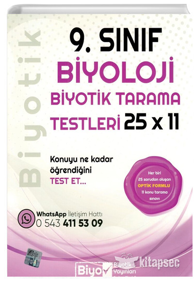 9 Sınıf Biyoloji 25 x 11 Biyotik Tarama Testleri Biyotik Yayınları