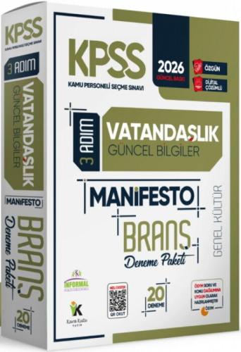 İnformal Yayınları 2026 KPSS Genel Kültür 3 Adım Vatandaşlık Manifesto Dijital Çözümlü 20 li Branş Denemesi