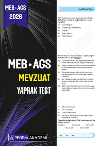 2026 MEB AGS Mevzuat Yaprak Test
