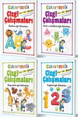 Çiz Sil Yapıştır Çıkartmalı Çizgi Çalışmaları Seti 4 Kitap Takım