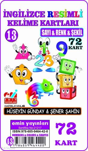 İngilizce 13 Sayı Renk Şeki Resimli Kelime Kartları 72 Kart