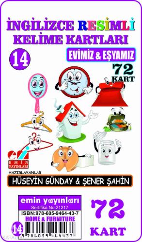 İngilizce 14 Evimiz ve Eşyamız Resimli Kelime Kartları 72 Kart