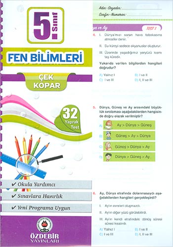 5 Sınıf Fen Bilimleri Yaprak Test Özdebir Yayınları