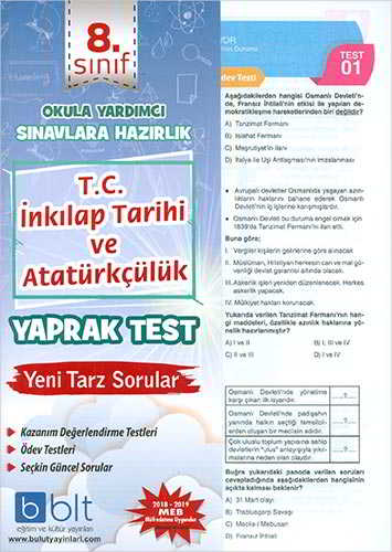 Bulut 8 Sınıf T C İnkılap Tarihi ve Atatürkçülük Yaprak Test Komisyon 11 İndirim