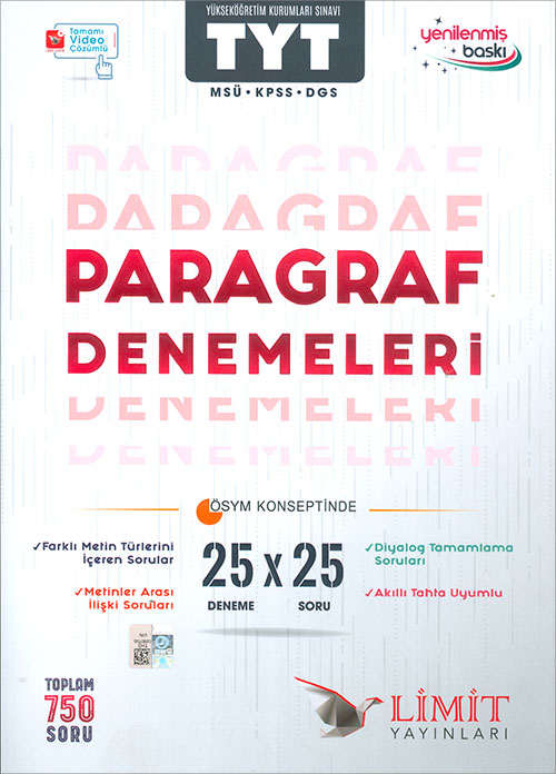 Limit Yayınları TYT MSÜ KPSS DGS Paragraf 25 X 25 Denemeleri