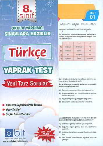 Bulut 8 Sınıf Türkçe Yaprak Test Komisyon 11 İndirim