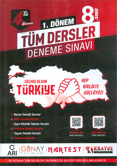 Nartest Yayınevi 8 Sınıf 1 Dönem 4 Lü Tüm Dersler Deneme Sınavı