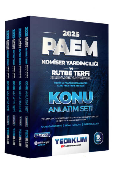 2025 PAEM Komiser Yardımcılığı ve Rütbe Terfi Sınavlarına Hazırlık TCK CMK PVSK GKDK Cumhurbaşkanlığı Kararnameleri ve İlgili Güncel Mevzuat Değişiklikleri Konu Anlatım Seti 4 Modül Yediiklim Yayınları
